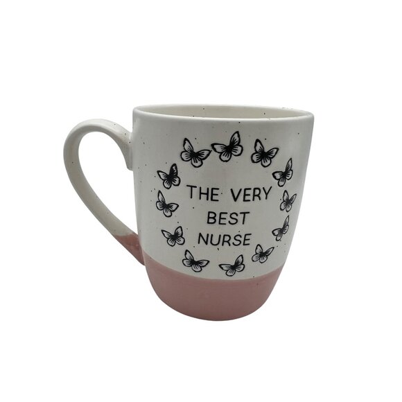 The Very Best Nurse Ceramic Coffee Mug Butterfly Design Pink & White 4.25" - Picture 2 of 6